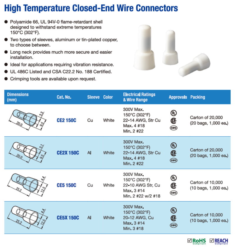 CE5 150°C closed-end wire connector